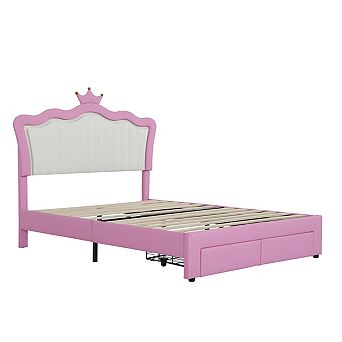 Streamdale Princess Crown Bed with LED Lights and Drawers