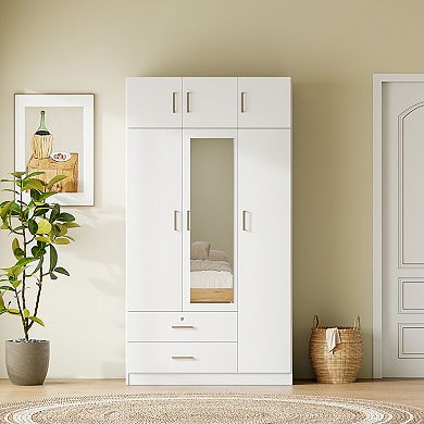 Streamdale Modern 3-Door Wardrobe with Drawers, Mirror, & Cabinet
