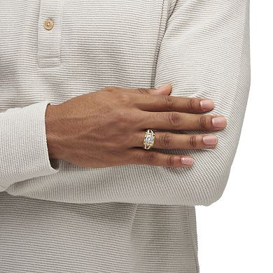 PalmBeach Jewelry Men's 2 TCW Round Cubic Zirconia Gold-Plated Grid Ring