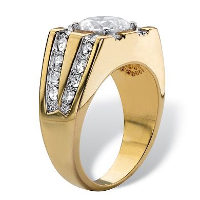 PalmBeach Jewelry Men's 2 TCW Round Cubic Zirconia Gold-Plated Grid Ring