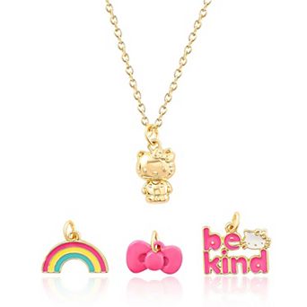 Hello Kitty Charm Necklace Official License, 16"+3" Gold-Tone Necklace with 4 Hello Kitty Charms