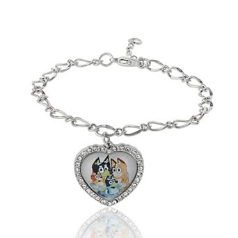 Bluey Heart Pendant Chain Bracelet - Silver Tone