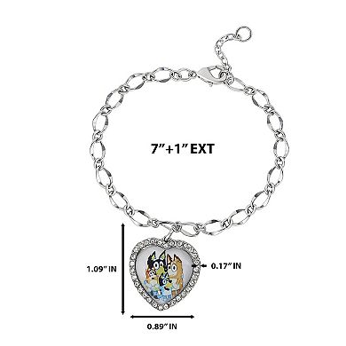 Bluey Heart Pendant Chain Bracelet - Silver Tone