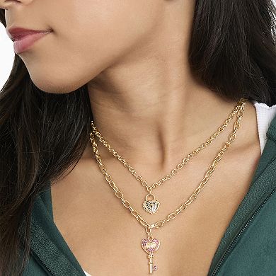 Juicy Couture Key Charm Layered Necklace and Lock Earring Set