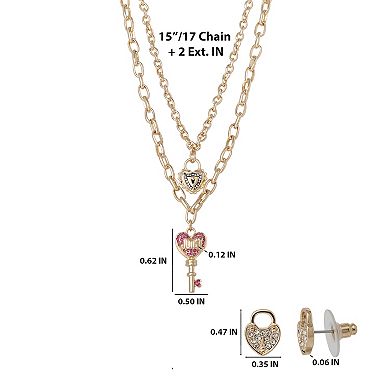 Juicy Couture Key Charm Layered Necklace and Lock Earring Set