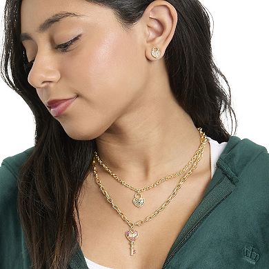 Juicy Couture Key Charm Layered Necklace and Lock Earring Set