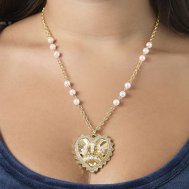 Juicy Couture Charm Heart Necklace, Gold‑Tone with Pearl Accent