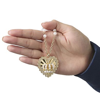 Juicy Couture Charm Heart Necklace, Gold‑Tone with Pearl Accent