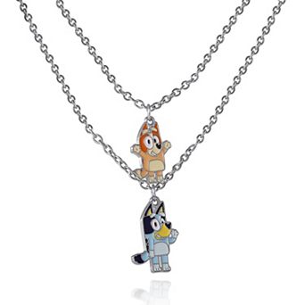 Bluey & Bingo Layered Pendant Necklace - Silver Tone - Kids Character Jewelry