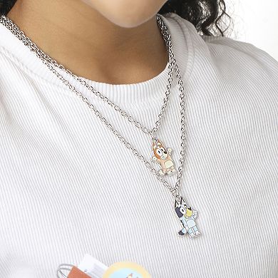 Bluey & Bingo Layered Pendant Necklace - Silver Tone - Kids Character Jewelry