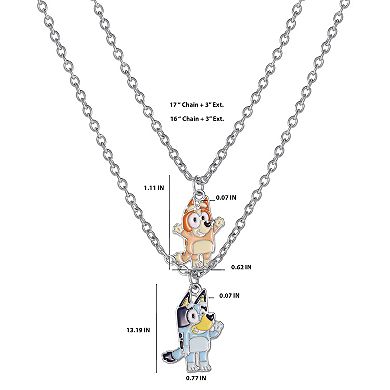 Bluey & Bingo Layered Pendant Necklace - Silver Tone - Kids Character Jewelry