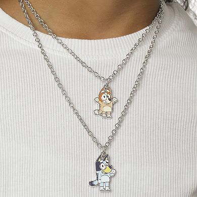 Bluey & Bingo Layered Pendant Necklace - Silver Tone - Kids Character Jewelry