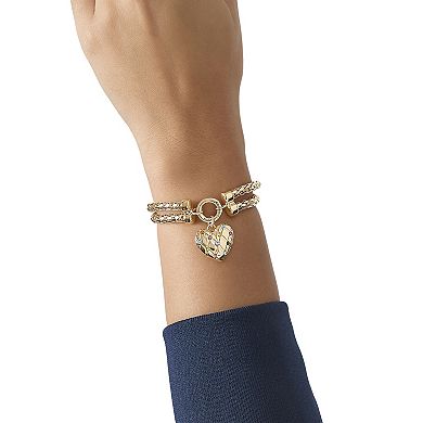 Juicy Couture Double Chain Heart Padlock Bracelet, Gold‑Tone with Rainbow Crystals