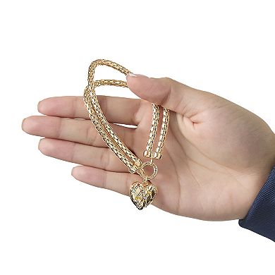 Juicy Couture Double Chain Heart Padlock Bracelet, Gold‑Tone with Rainbow Crystals