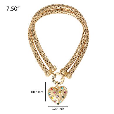 Juicy Couture Double Chain Heart Padlock Bracelet, Gold‑Tone with Rainbow Crystals