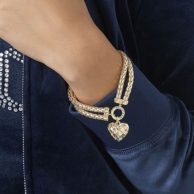 Juicy Couture Double Chain Heart Padlock Bracelet, Gold‑Tone with Rainbow Crystals