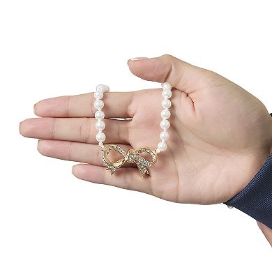 Juicy Couture Pearl Necklace with Pavé Bow, Gold‑Tone Accents
