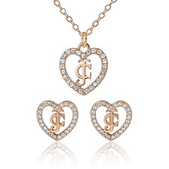 Juicy Couture Gold-Tone Pavé Heart Necklace & Stud Earrings Set