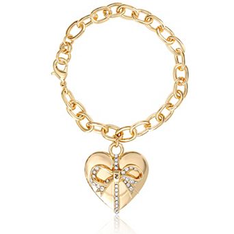 Juicy Couture Heart Bow Drop Bracelet, Gold‑Tone Pavé