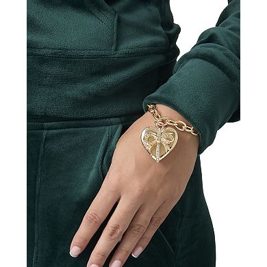 Juicy Couture Heart Bow Drop Bracelet, Gold‑Tone Pavé