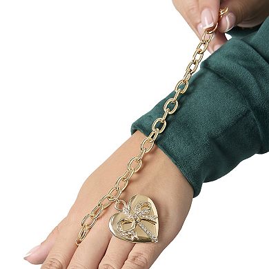 Juicy Couture Heart Bow Drop Bracelet, Gold‑Tone Pavé