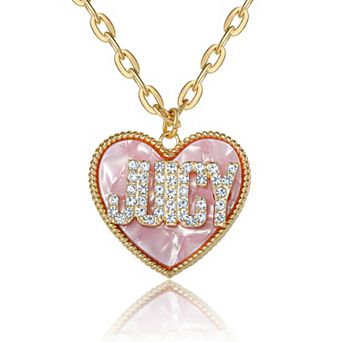 Juicy Couture ‘JUICY’ Heart Pendant Necklace, Gold‑Tone with Pink Enamel