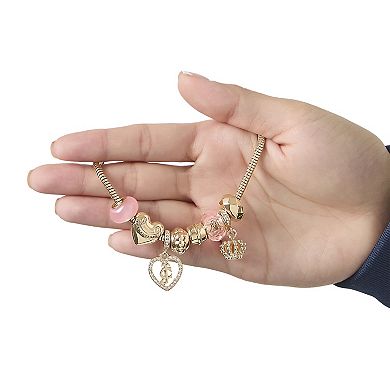 Juicy Couture Multi‑Charm Beaded Chain Bracelet, Gold‑Tone with Pink Accents
