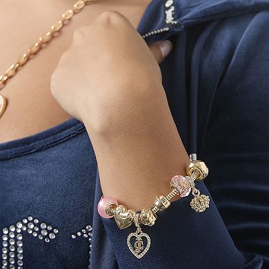 Juicy Couture Multi‑Charm Beaded Chain Bracelet, Gold‑Tone with Pink Accents