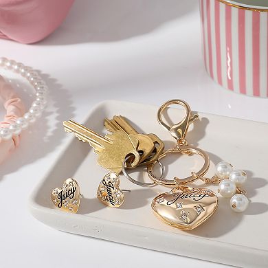 Juicy Couture Gold-Tone Heart Keychain & Earring Set with Crystal Accents