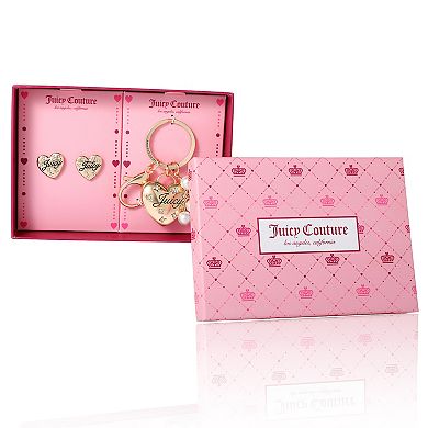 Juicy Couture Gold-Tone Heart Keychain & Earring Set with Crystal Accents