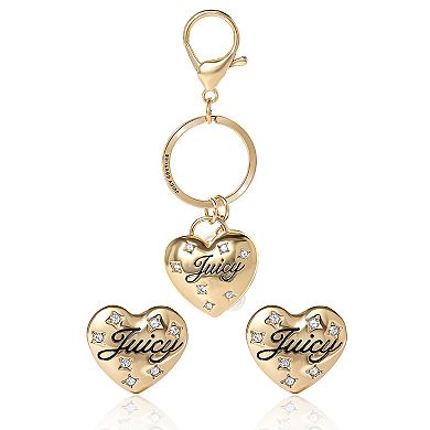 Juicy Couture Gold-Tone Heart Keychain & Earring Set with Crystal Accents
