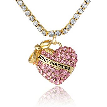 Juicy Couture Pink Pavé Heart Pendant Necklace, Gold‑Tone