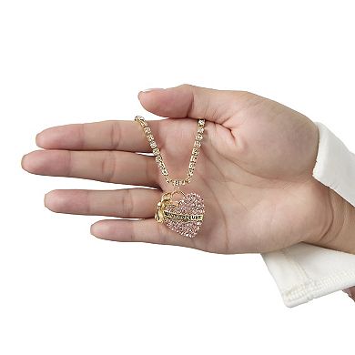 Juicy Couture Pink Pavé Heart Pendant Necklace, Gold‑Tone
