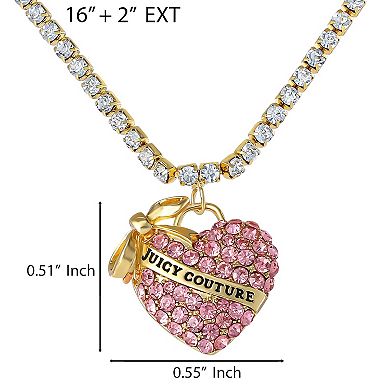 Juicy Couture Pink Pavé Heart Pendant Necklace, Gold‑Tone