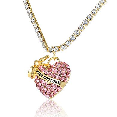 Juicy Couture Pink Pavé Heart Pendant Necklace, Gold‑Tone
