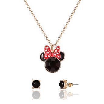 Disney Minnie Mouse Necklace & Earrings Jewelry Set Officially Licensed 16" + 3"