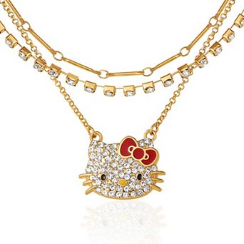 Hello Kitty Double Chain Necklace with Crystal Embellished Charm