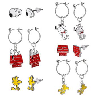 Peanuts Snoopy & Woodstock 6-Pack Studs & Hoops, Officially Licensed