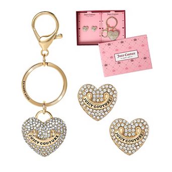 Juicy Couture Gold-Tone Pave Heart Keychain & Earrings Set