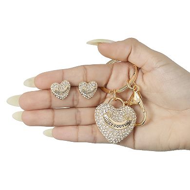 Juicy Couture Gold-Tone Pave Heart Keychain & Earrings Set