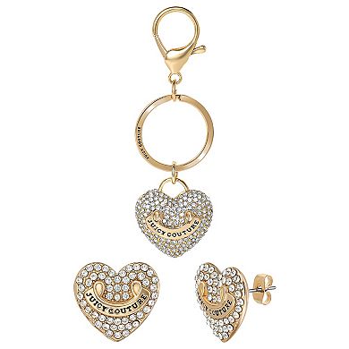 Juicy Couture Gold-Tone Pave Heart Keychain & Earrings Set