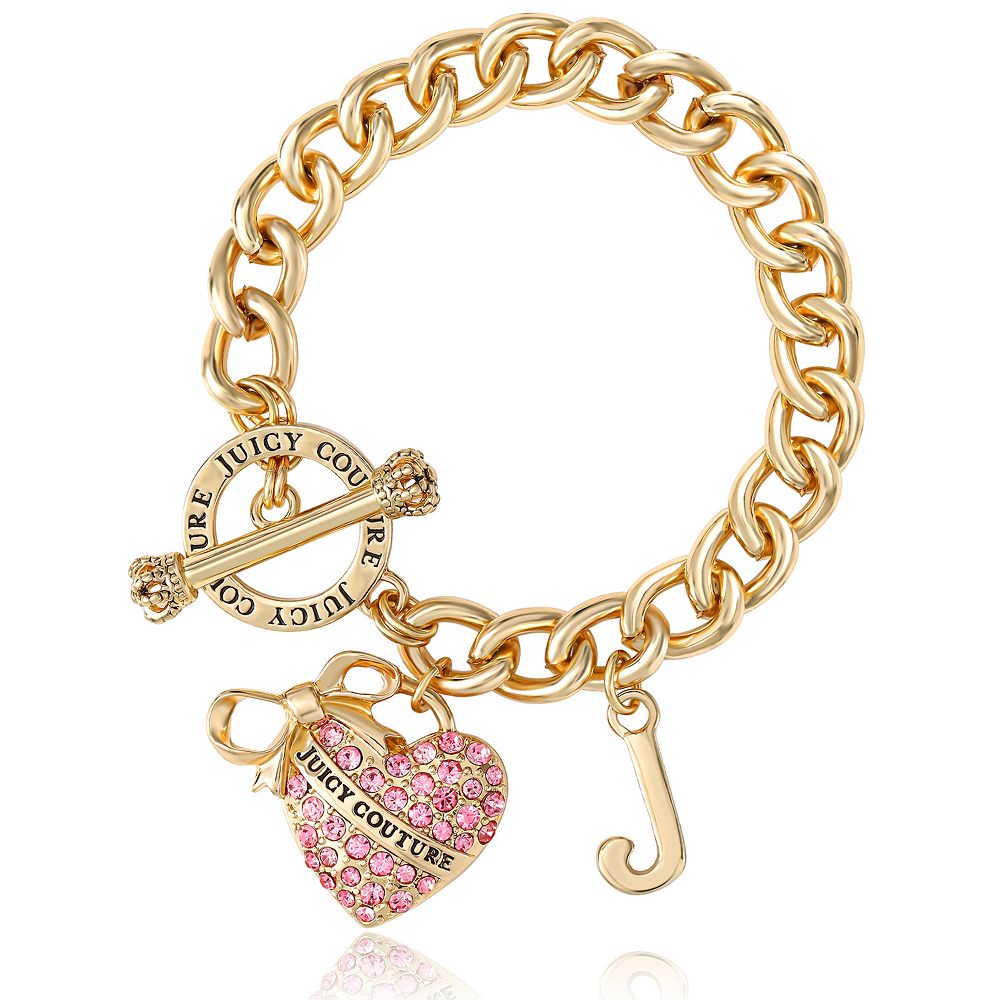 Juicy Couture チャームブレスレット ピンク 激レア 定価25000 Juicy Couture Pink Pavé Heart Toggle Bracelet, Gold‑Tone Curb Chain