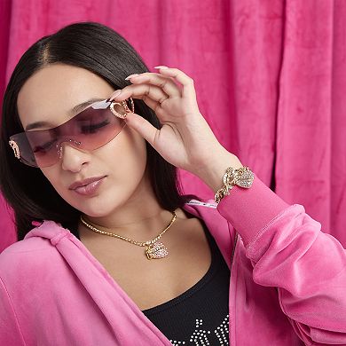 Juicy Couture Pink Pavé Heart Toggle Bracelet, Gold‑Tone Curb Chain