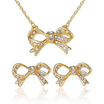 Juicy Couture Pavé Bow Necklace & Stud Earring Set, Gold‑Tone