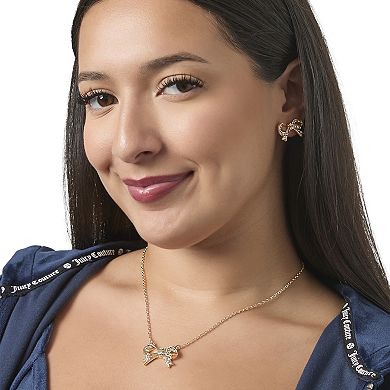 Juicy Couture Pavé Bow Necklace & Stud Earring Set, Gold‑Tone