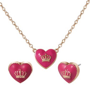 Juicy Couture Girls Jewelry Set Pink Heart Crown Necklace & Earrings