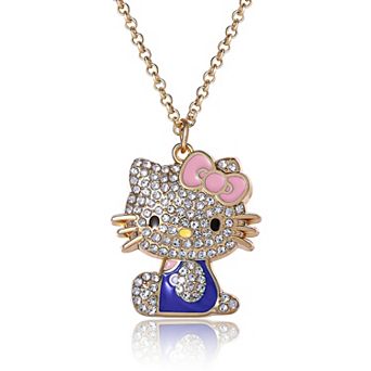 Sanrio Hello Kitty Pink and Blue Enamel and Pave Necklace Official License, Gold-Tone 16+3 - Blue