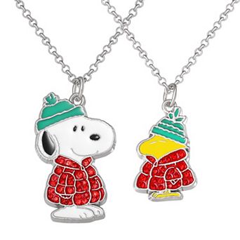 Peanuts Snoopy & Woodstock Necklace Set, 2 pc Silver-Tone