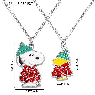 Peanuts Snoopy & Woodstock Necklace Set, 2-Piece, Silver-Tone