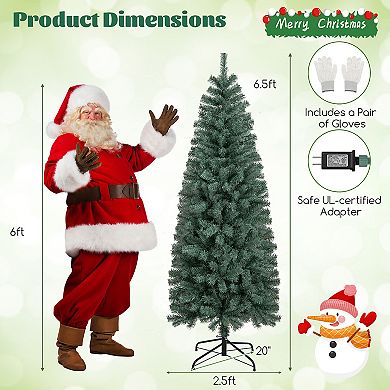 Gymax 6.5/7.5 FT Artificial Xmas Tree w/ 556/724 Branch Tips 200/250LED Lights 9 Lighting Modes